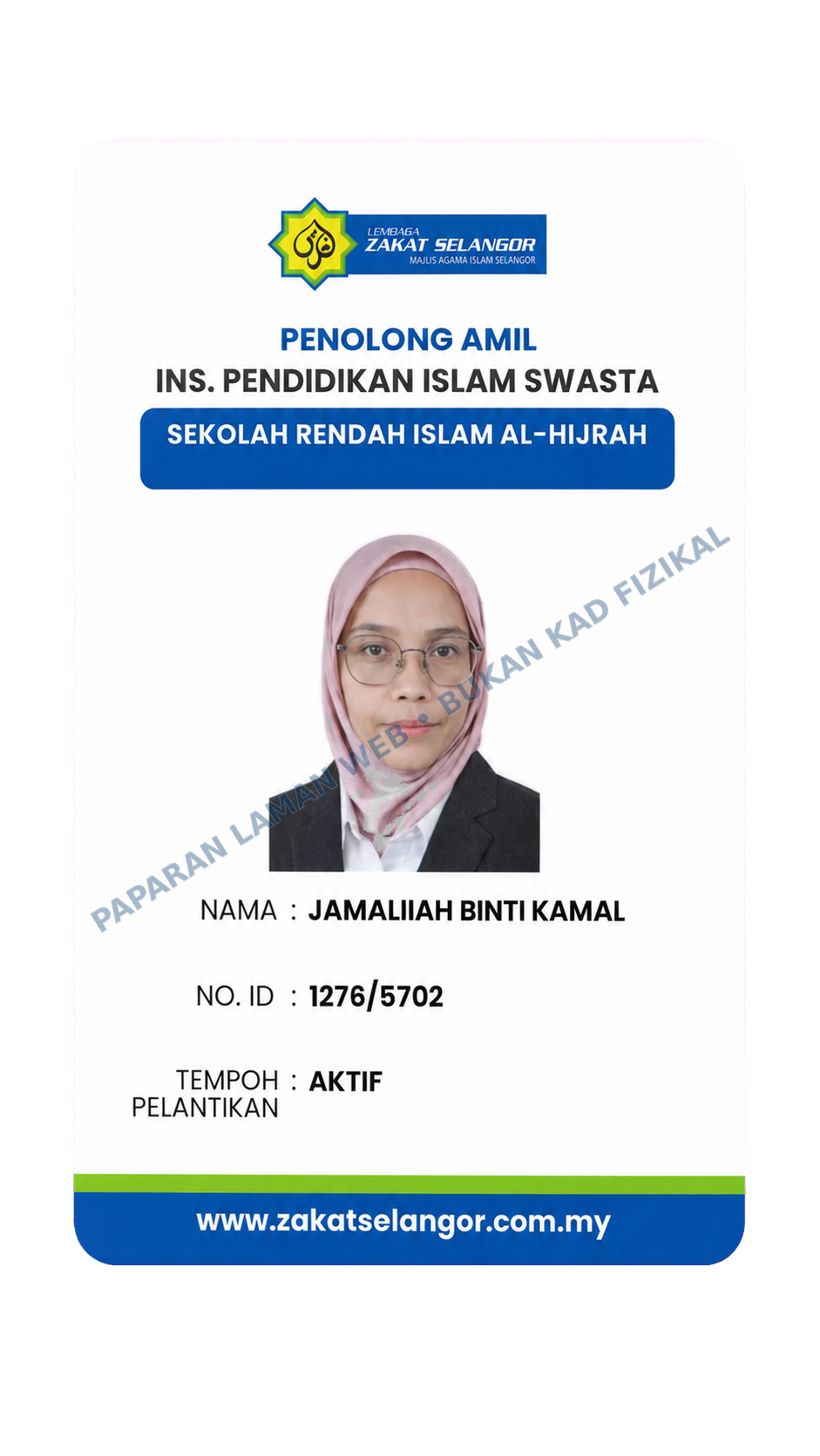Kad kuasa Penolong Amil Jamaliiah Binti Kamal, No. ID 1276/5702